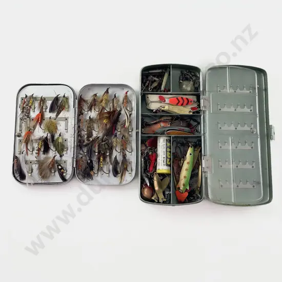 Aluminium Box Of Mixed Flies & Larger Box Of Lures