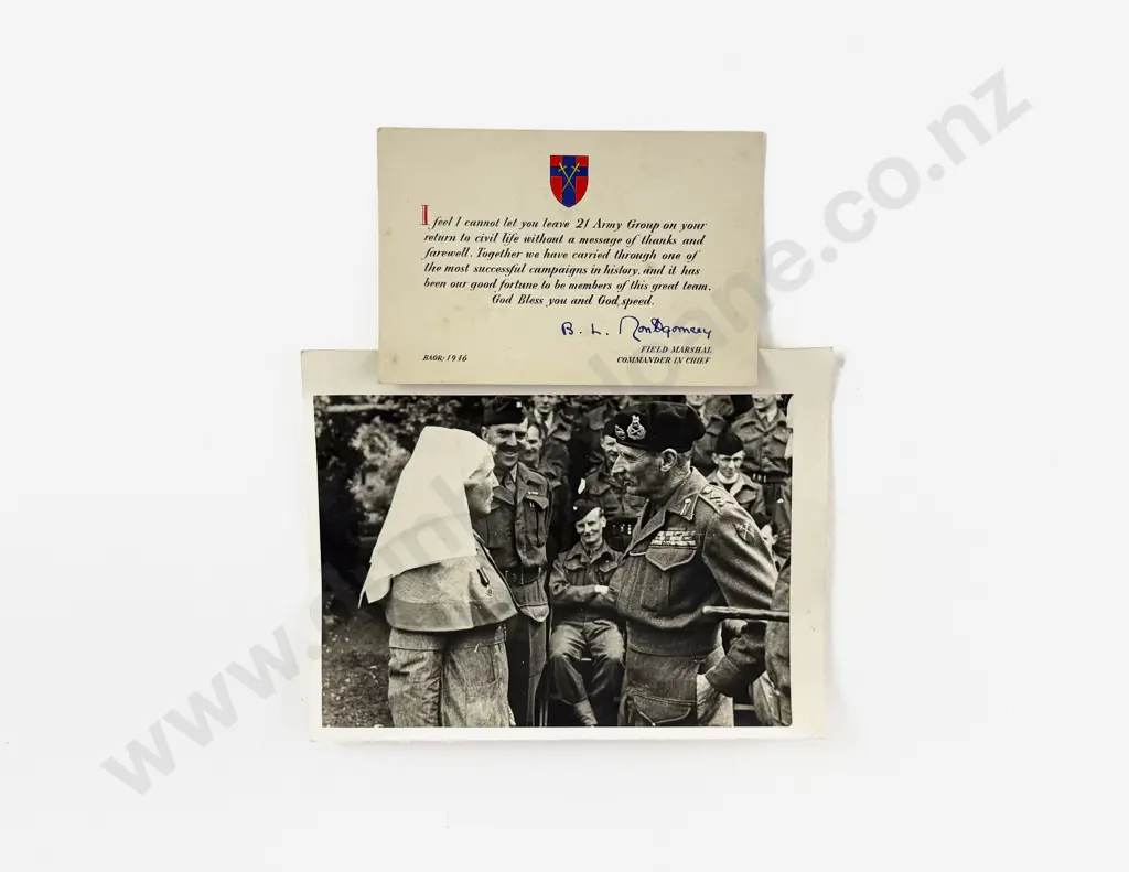 Field Marshall Commander In Chief B L Montgomery  Farewell Card & Photo Image 1++