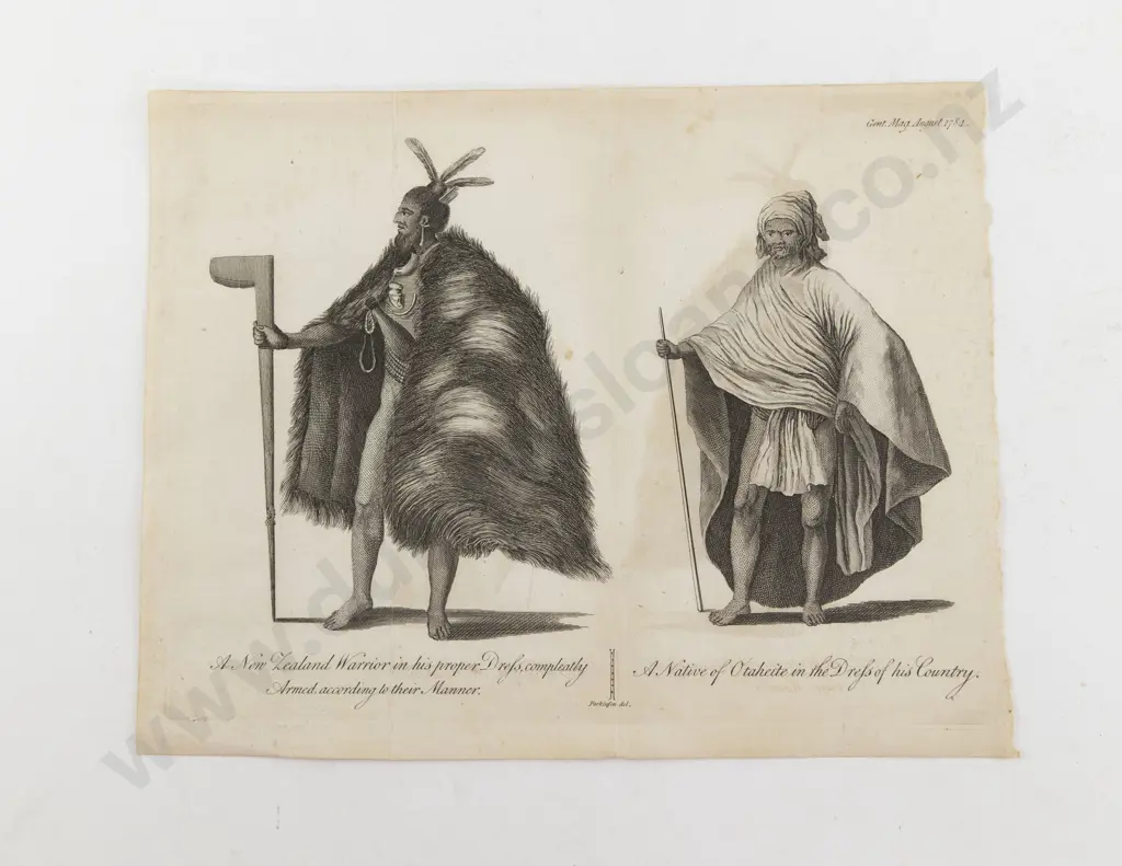 A 1784 Engraving of A New Zealand Warrier and A Native of Otaheite Image 1++