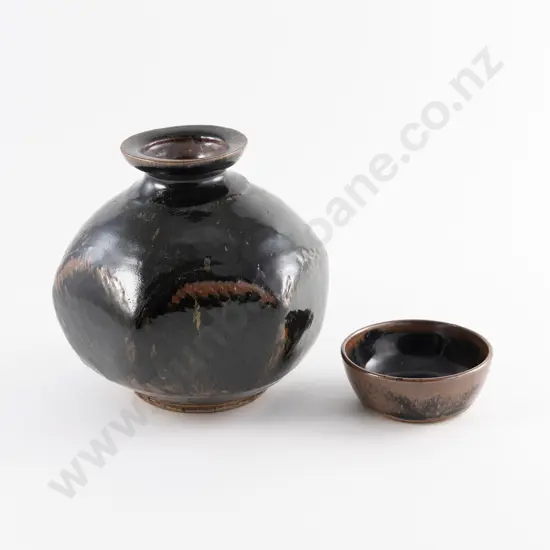Len Castle Tenmoku Glaze Hexagonal Vase & Other