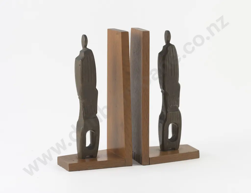 Pair of Bronze and Hardwood Bookends in the Manner of Guy Ngan Image 1++