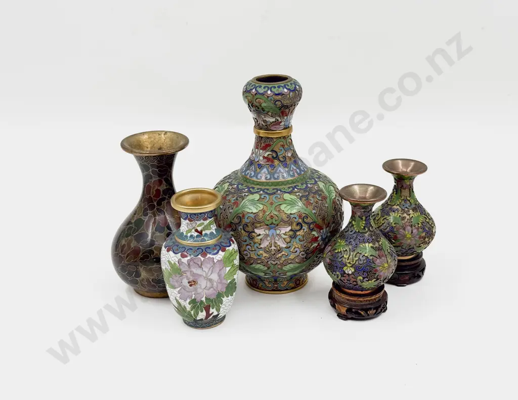Five Assorted Cloisonne Vases Image 1++