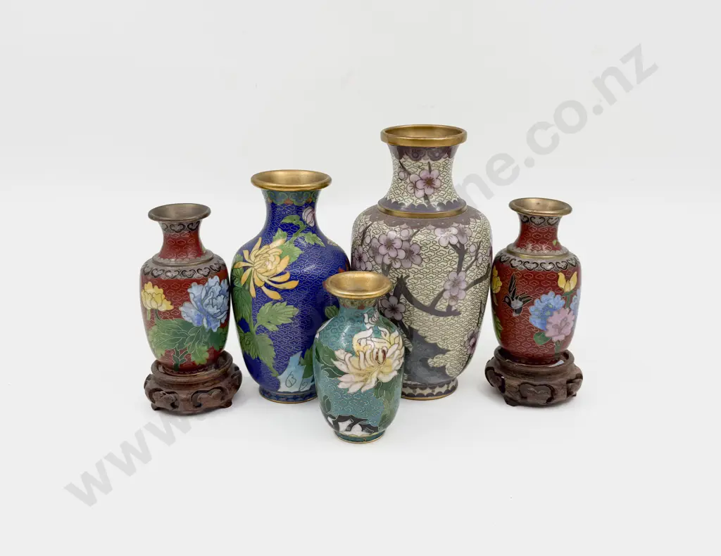 Five Assorted Cloisonne Vases Image 1++