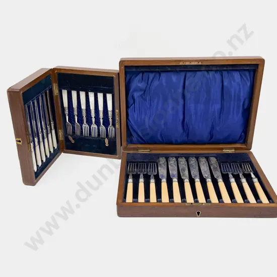 Cased MOP Handled Cutlery Set together with Bone Handled Cutlery Set