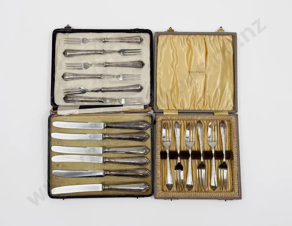 Cased Set of S/S Handled Fruit Knives together with S/S Handled Fruit Forks & Cased Set of Cake Forks Image 1++