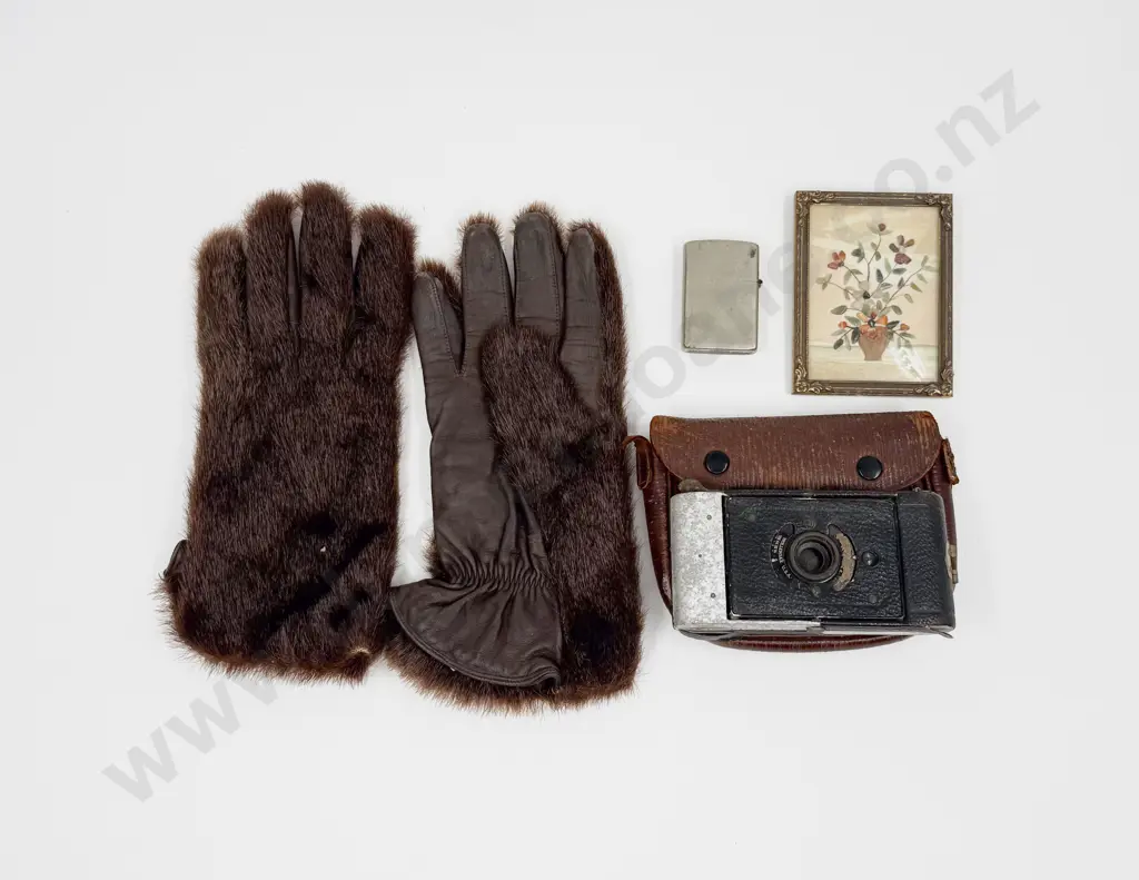 Quantity of Assorted incl Fur/Leather Gloves Lighter Vintage Camera etc Image 1++