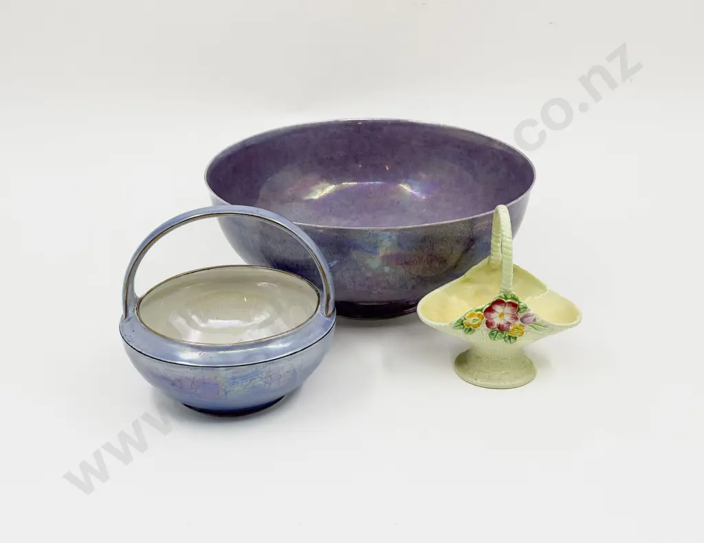 Ruskin Pedestal Bowl together with Byzanta Ware Basket etc Image 1++