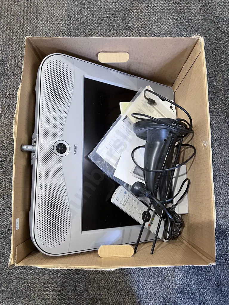 Two Boxes of Assorted incl Snakeskin Bag with Foot Wear & Electronics Image 1++