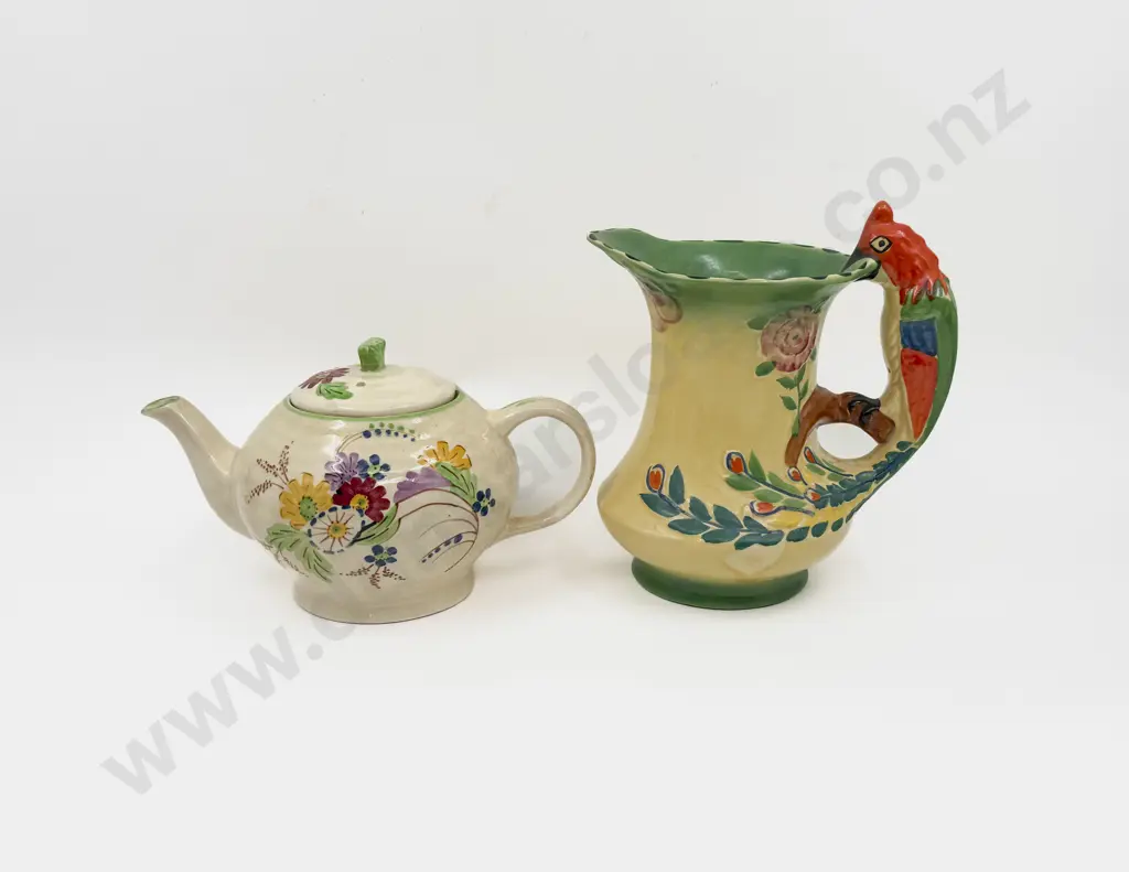 Parrot Handled Jug together with Floral Decorated Teapot Image 1++