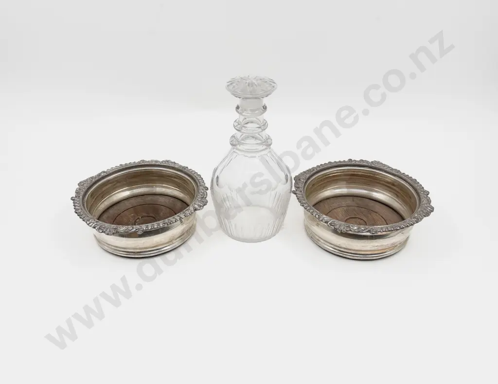 Pair of S/P Wine Coasters together with Glass Decanter Image 1++