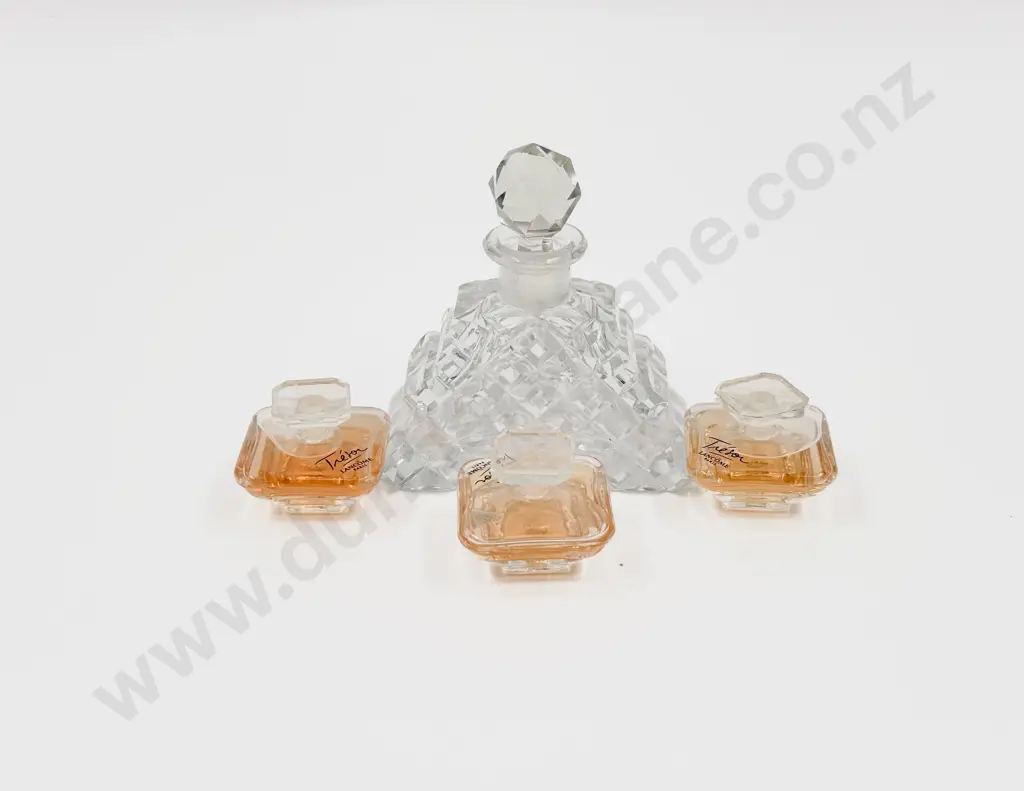 Trio of Perfume Samples together with Cut Crystal Scent Bottle Image 1++