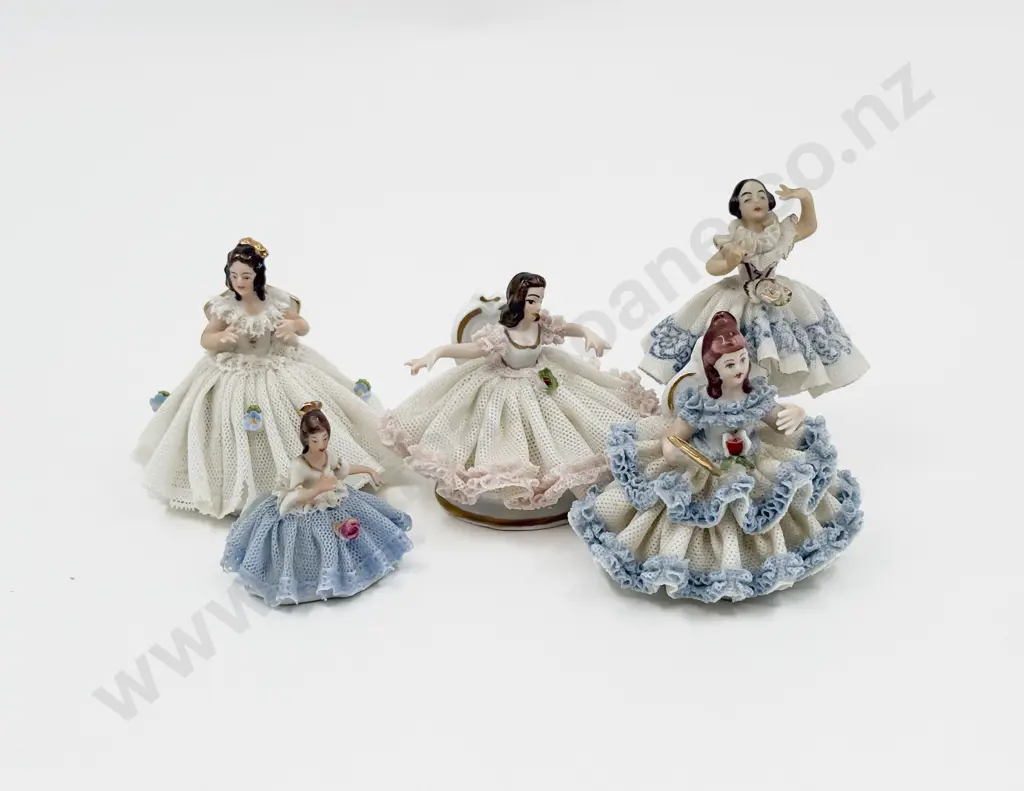 Five Dresden China Lace Figures Image 1++