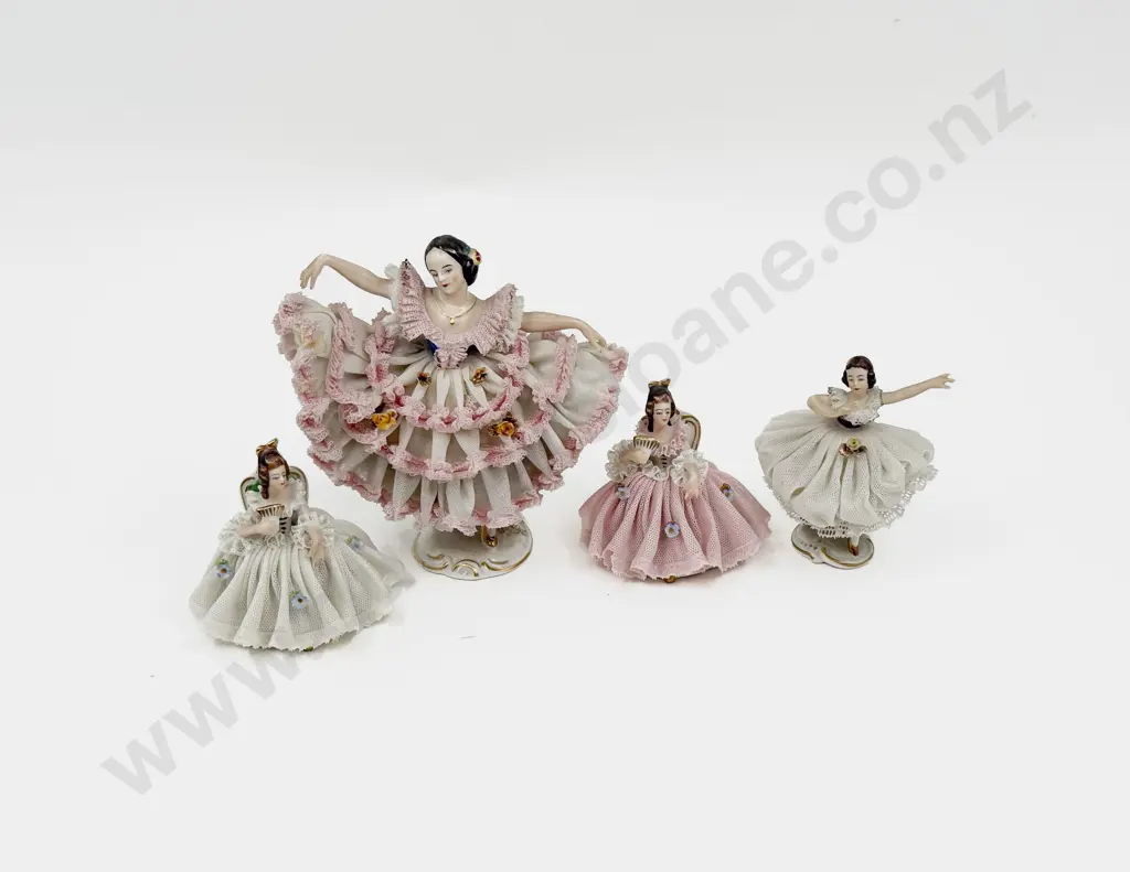 Four Assorted Dresden China Lace Figures Image 1++