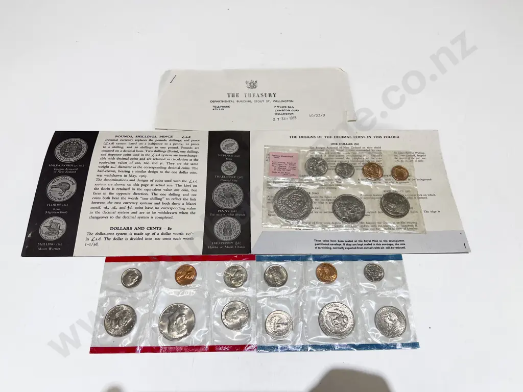 NZ 1967 Decimal Unc 7 Coin Set and US 1979 6 Coin Sets x2 Image 1++