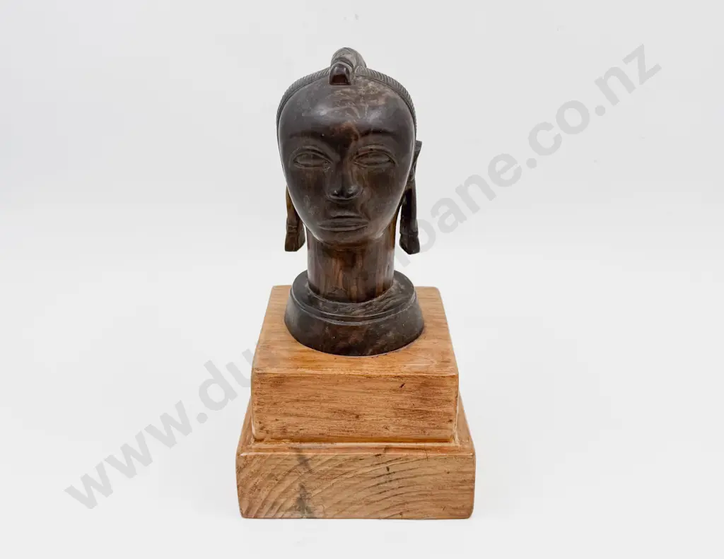 Carved Wooden Bust on Stand Image 1++