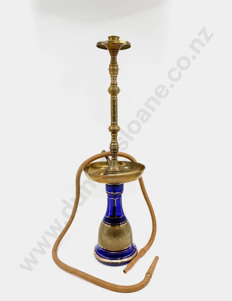 Brass & Blue Glass Hookah Pipe Image 1++