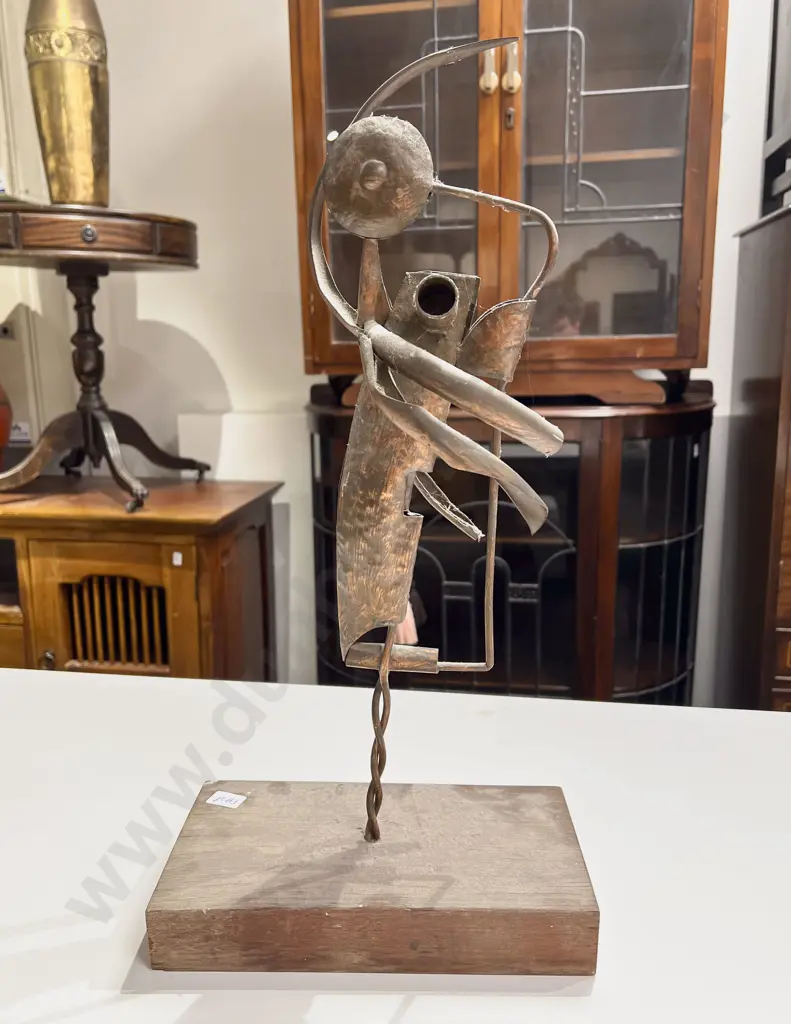 Copper Sculpture Form on Wooden Base Image 1++