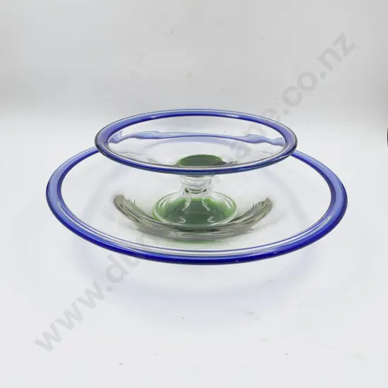 Large Art Glass Charger together with Matching Pedestal Dish