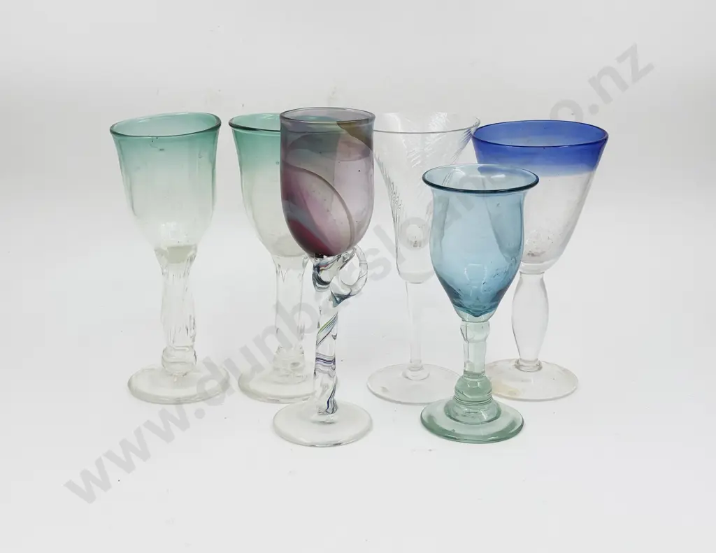 Three Peter Vishnik Art Glass Goblets and Three Others Image 1++