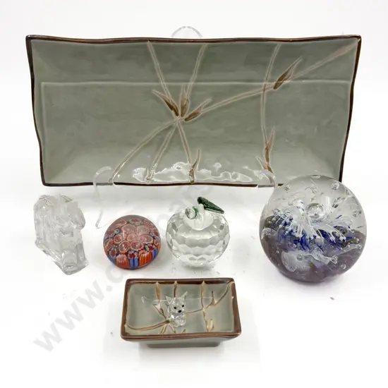 Five Pieces Assorted Art Glass & Two Others