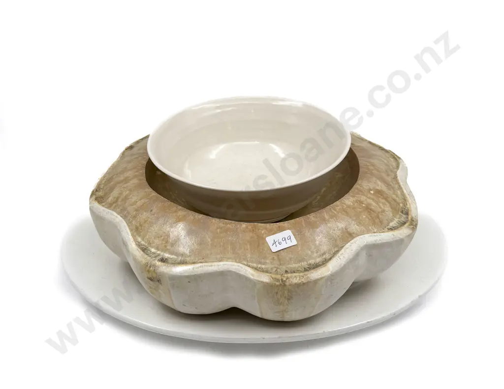 Decorative Glazed Half Pumpkin Form Bowl with white ware platter and dish Image 1++