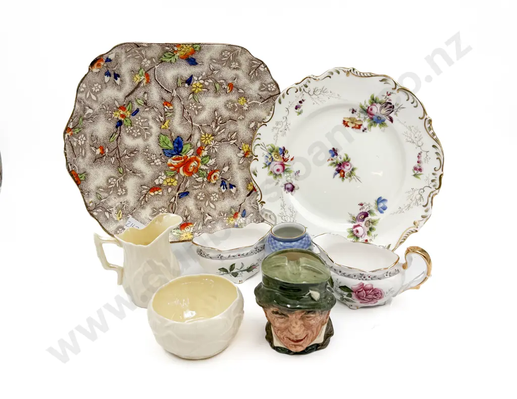 Two Cake Plates Belleek Sugar & Cream RD Character Jug etc Image 1++