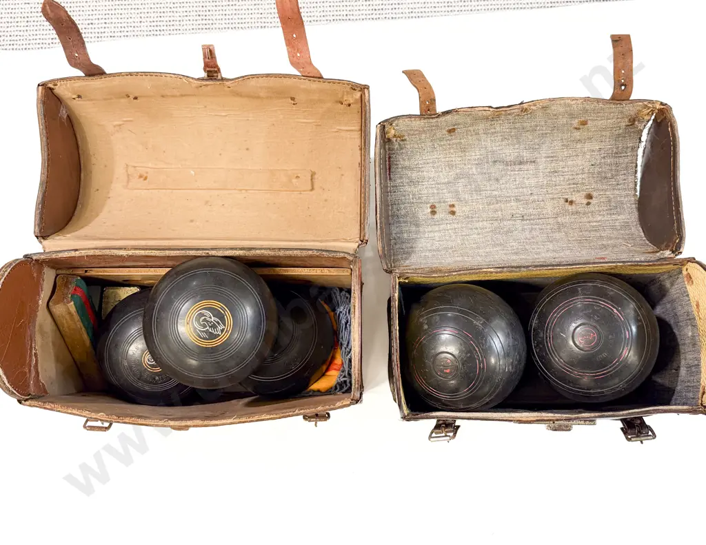 Two Sets of Lawn Bowls & Cases Image 1++