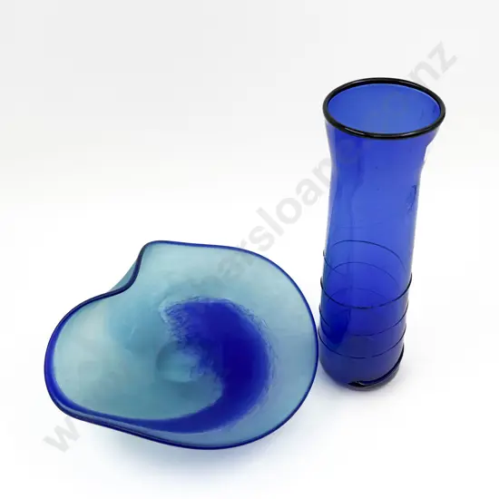 NZ Art Glass Bowl & Blue Glass Vase