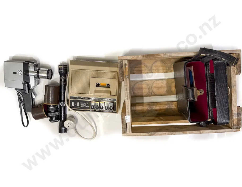 Small Wooden Crate with Cine Camera Telescopic Lens etc Image 1++