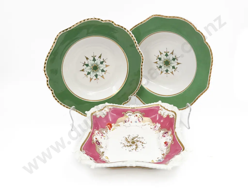 Pair Mid C19th English Porridge Plates & Serving Dish Image 1++