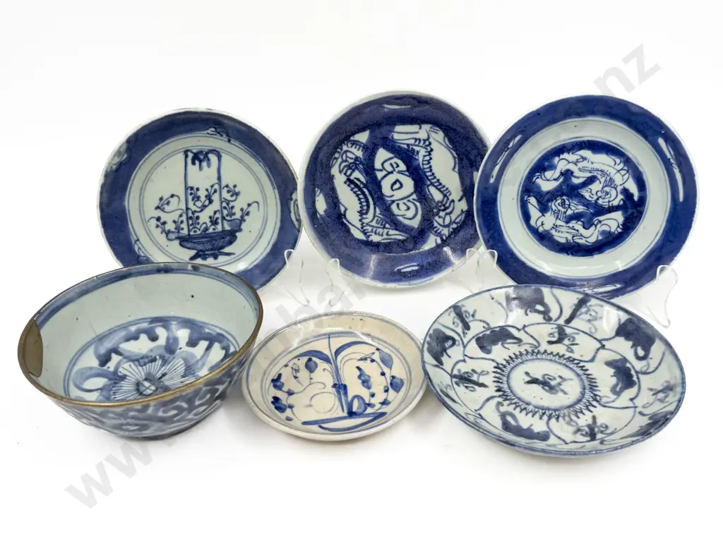 Six Provincial Ming Blue Underglaze Bowls - Faults Image 1++
