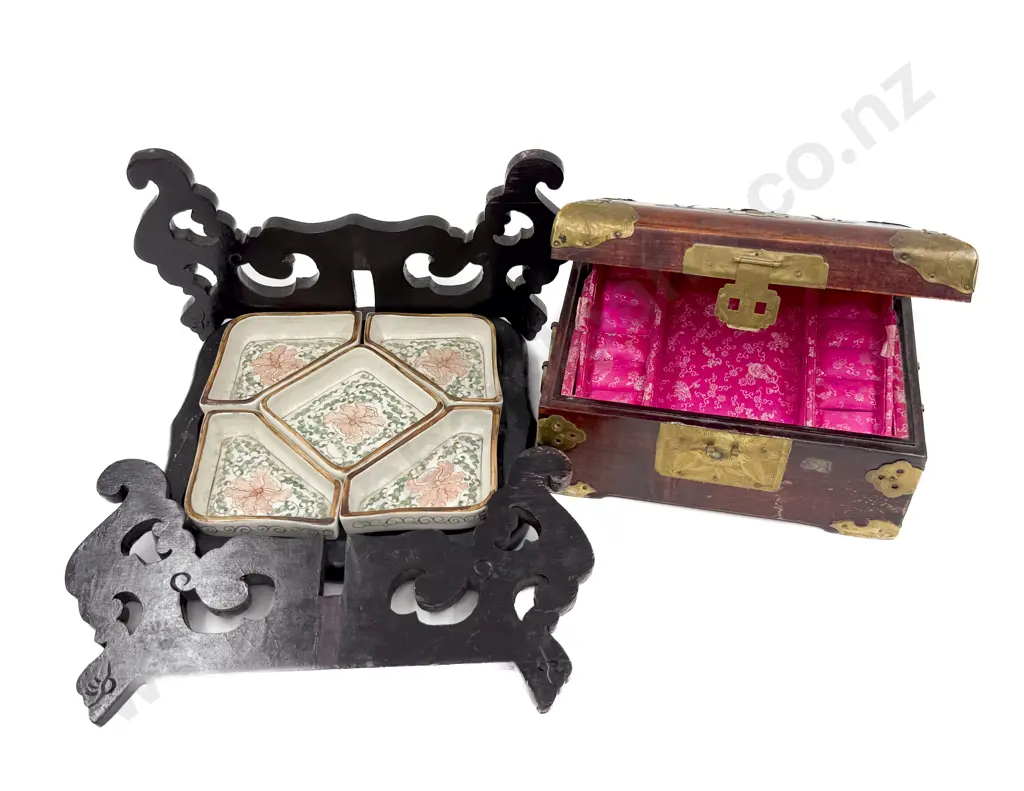 Asian Jewellery Box Wooden Stand & Sectional Nut Dish Image 1++
