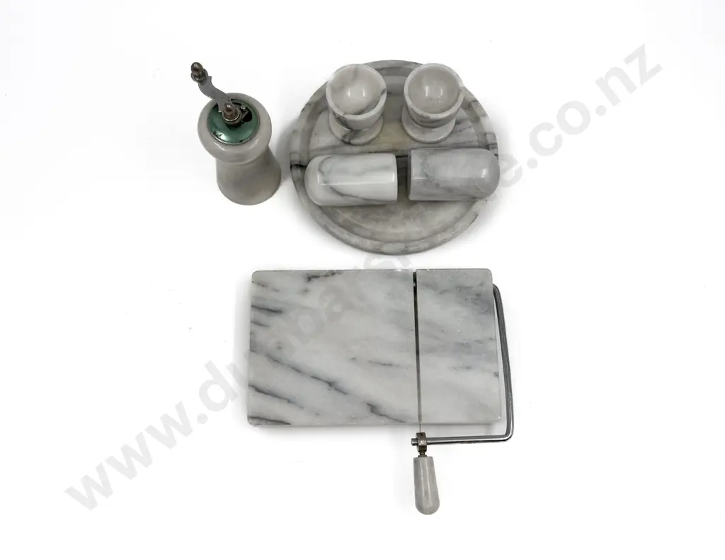 Small Box of Alabaster Kitchenware incl Pepper Mill Cheese Cutter & Cruets Image 1++