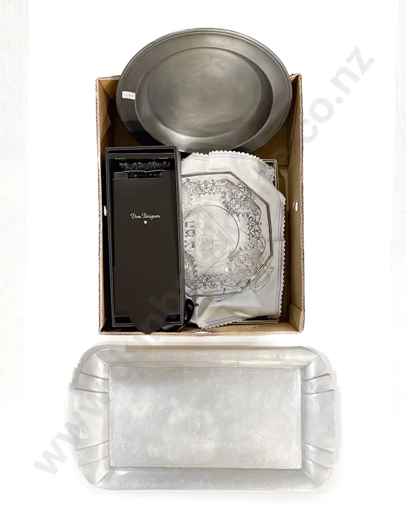 Pewter Charger Crystal Vase Dishes & Tray Image 1++