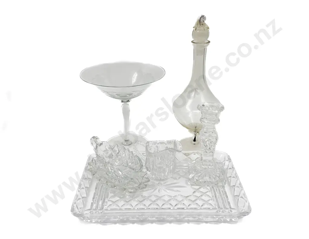 Crystal Compote Pressed Glass Jug on Stand Tray & Other Glass Ware Image 1++