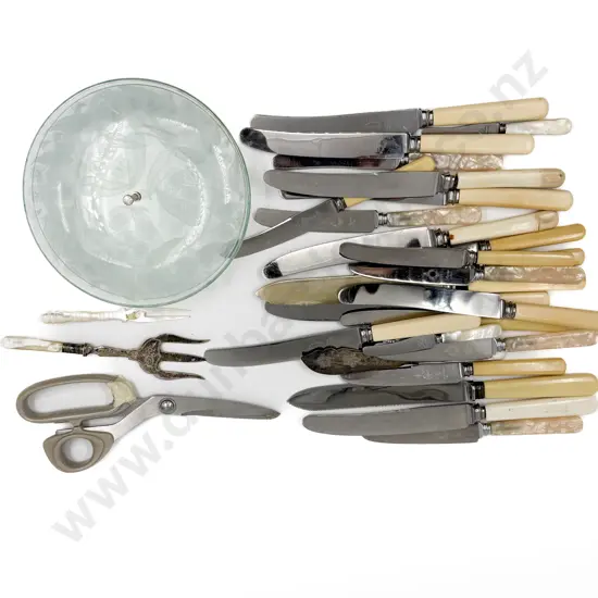 Selection Bone Handled Cutlery & Lidded Glass Dish