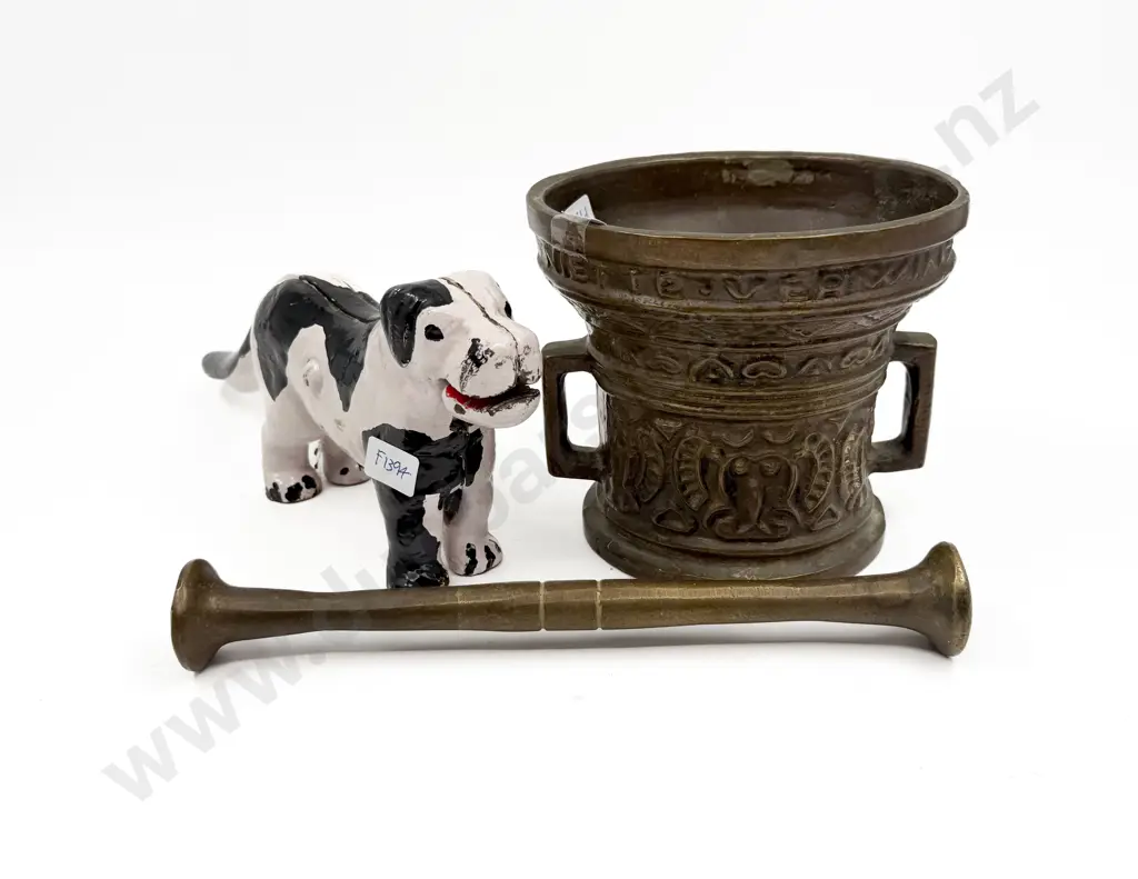 Dog Form Nut Cracker & Cast Brass Mortar & Pestle Image 1++