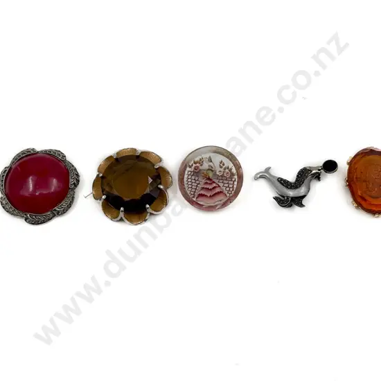 Five Vintage Costume Brooches