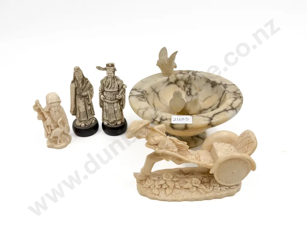 Alabaster Footed Bowl together with Resin Figures Image 1++