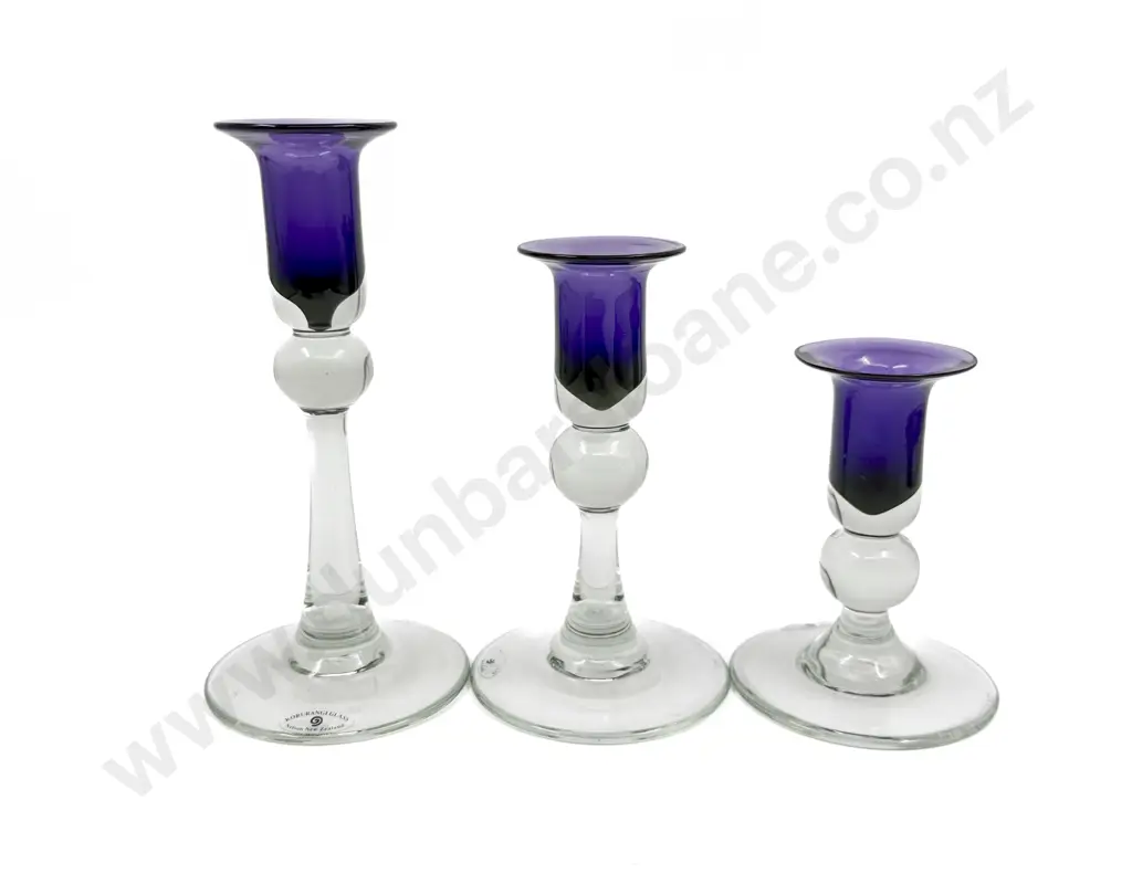Set of Three Hoglund Glass Candlesticks Image 1++
