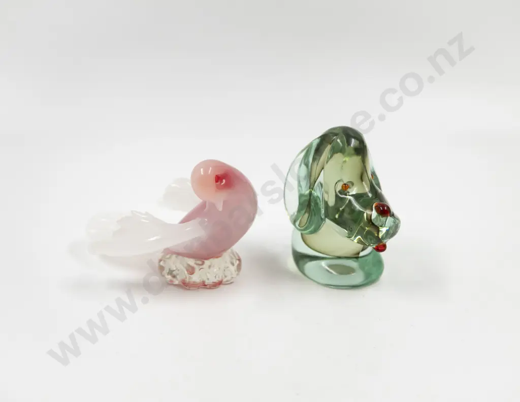 Two Mid C20th Glass Animal Ornaments Dog & Dove Image 1++