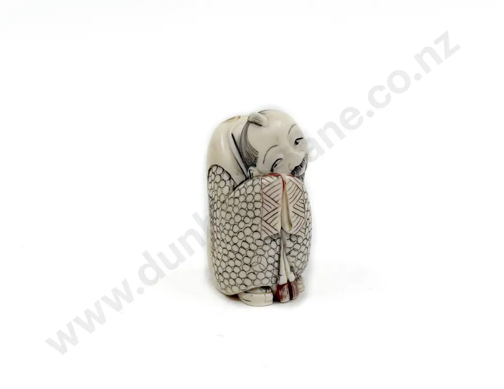 Signed Ivory Netsuke of a Resting Sage Image 1++