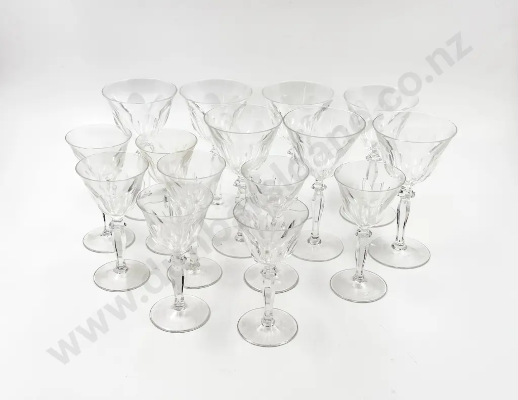 Seven Wine Goblets fine bell bowled notched bowls with eight matching port goblets Image 1++
