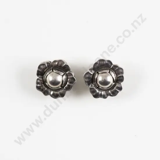 Pair Georg Jensen .925 Silver Denmark #2002 Flower Head Clip Earrings