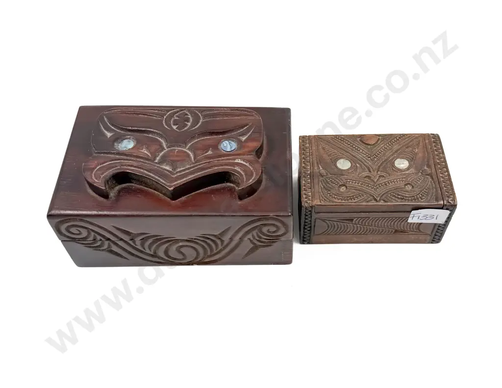 Two Carved NZ Souvenir Boxes Image 1++