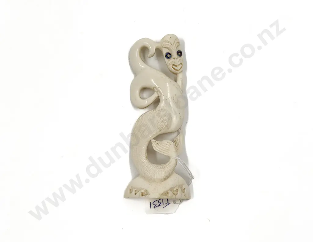Carved Bone Taniwha Signed Rua Image 1++