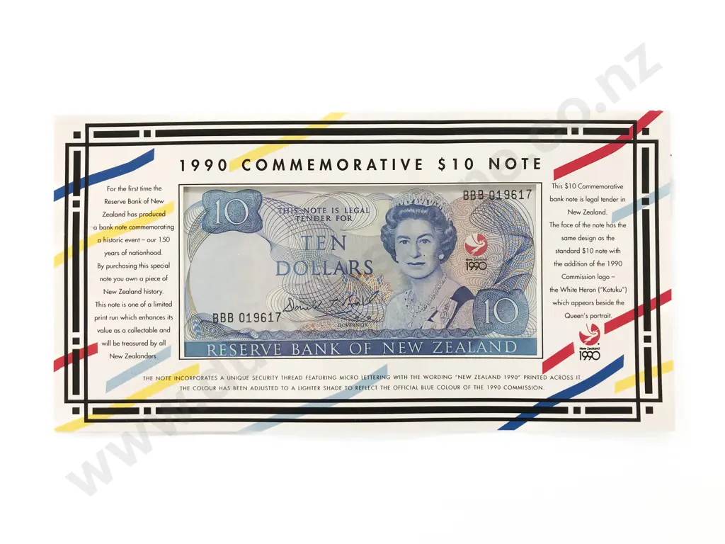 1990 Commemorative NZ $10 Note Image 1++
