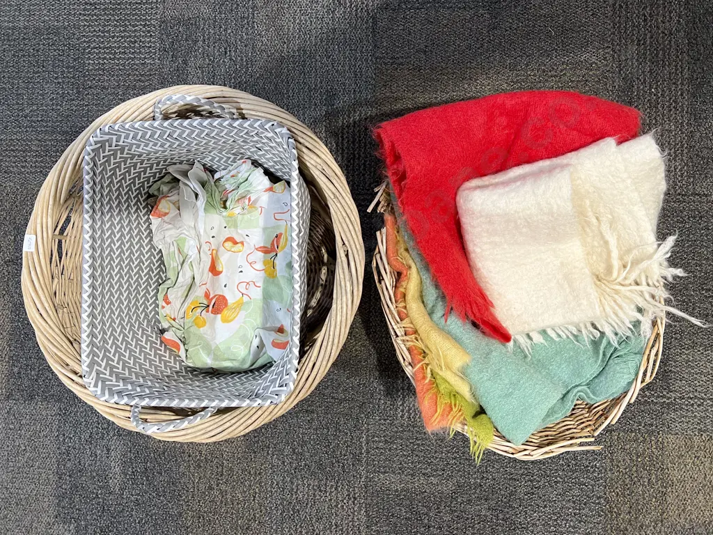 Wool Knee Blankets & Scarves & Three Laundry Baskets Image 1++
