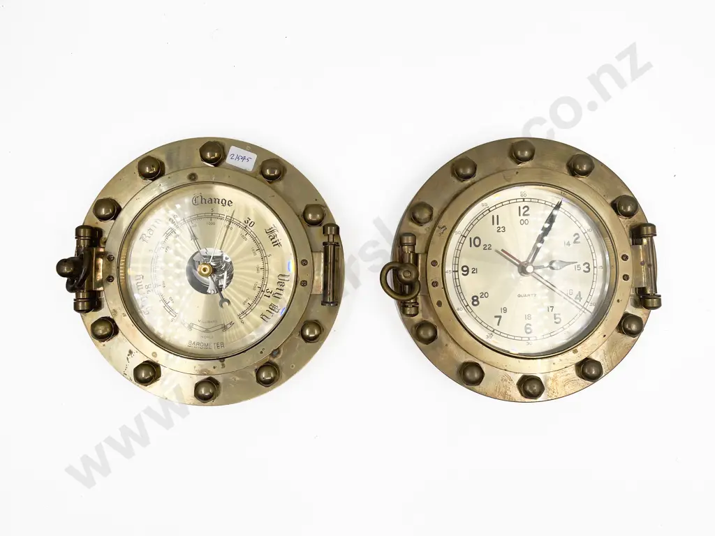 Ships Porthole Type Quartz Wall Clock & Barometer Image 1++