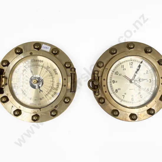 Ships Porthole Type Quartz Wall Clock & Barometer